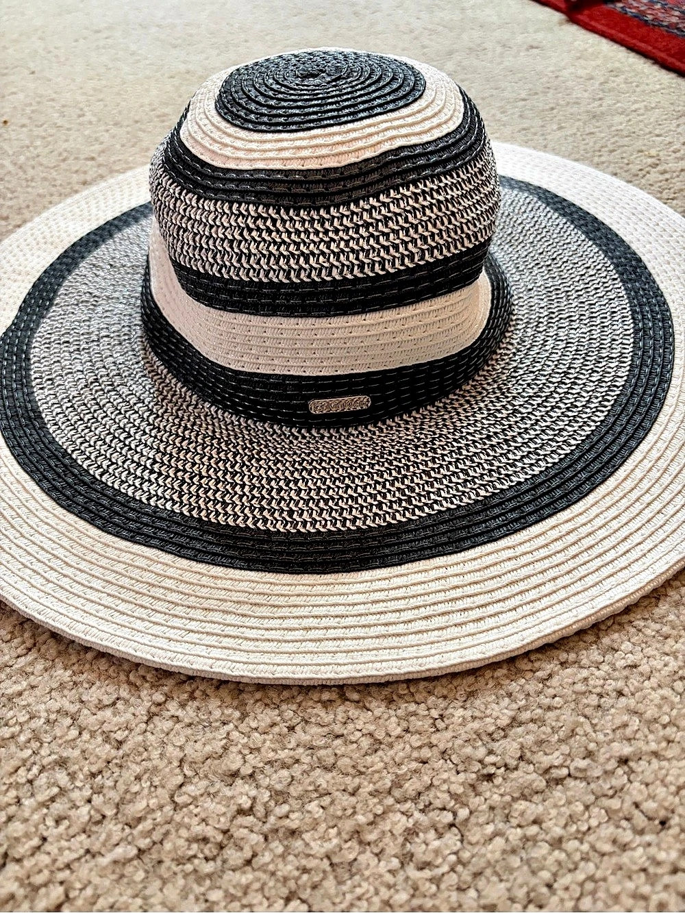 Calvin Klein Black and White Striped Floppy Sun Hat Like New